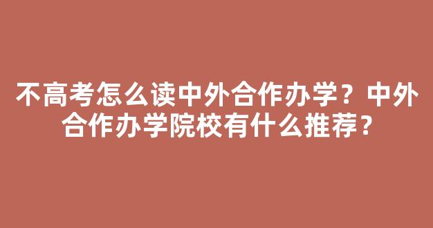 <b>不高考怎么读中外合作办学？中外合作办学院校有什么推荐？</b>