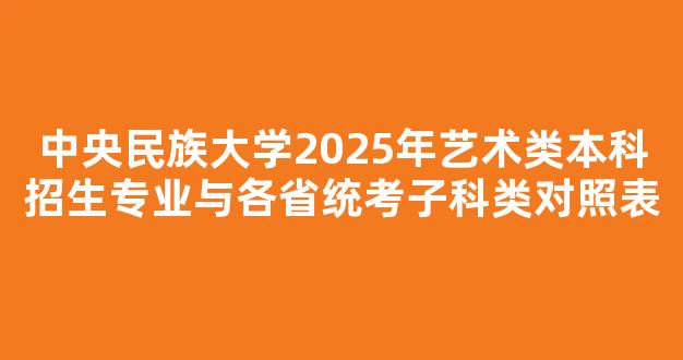 中央民族大学2025年艺术类本科招生专业与各省统考子科类对照表