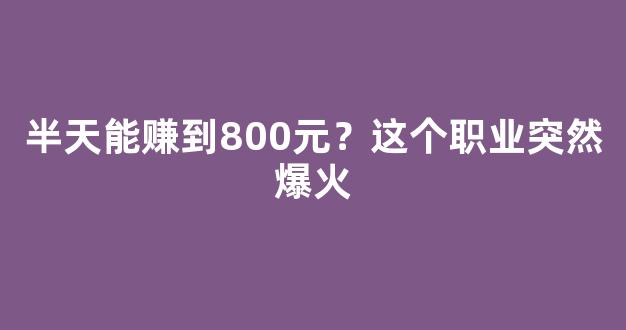 半天能赚到800元？这个职业突然爆火