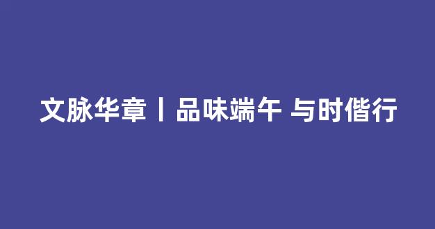 文脉华章丨品味端午 与时偕行