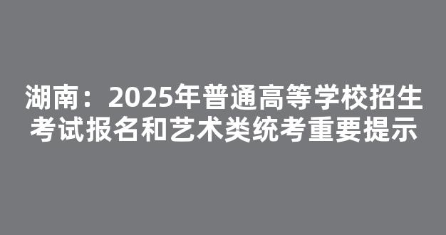 湖南：2025年普通高等学校招生考试报名和艺术类统考重要提示