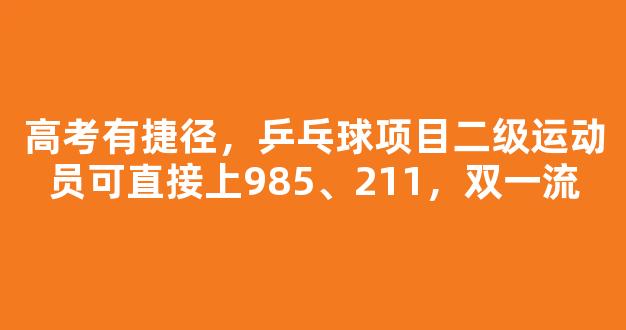 <b>高考有捷径，乒乓球项目二级运动员可直接上985、211，双一流</b>